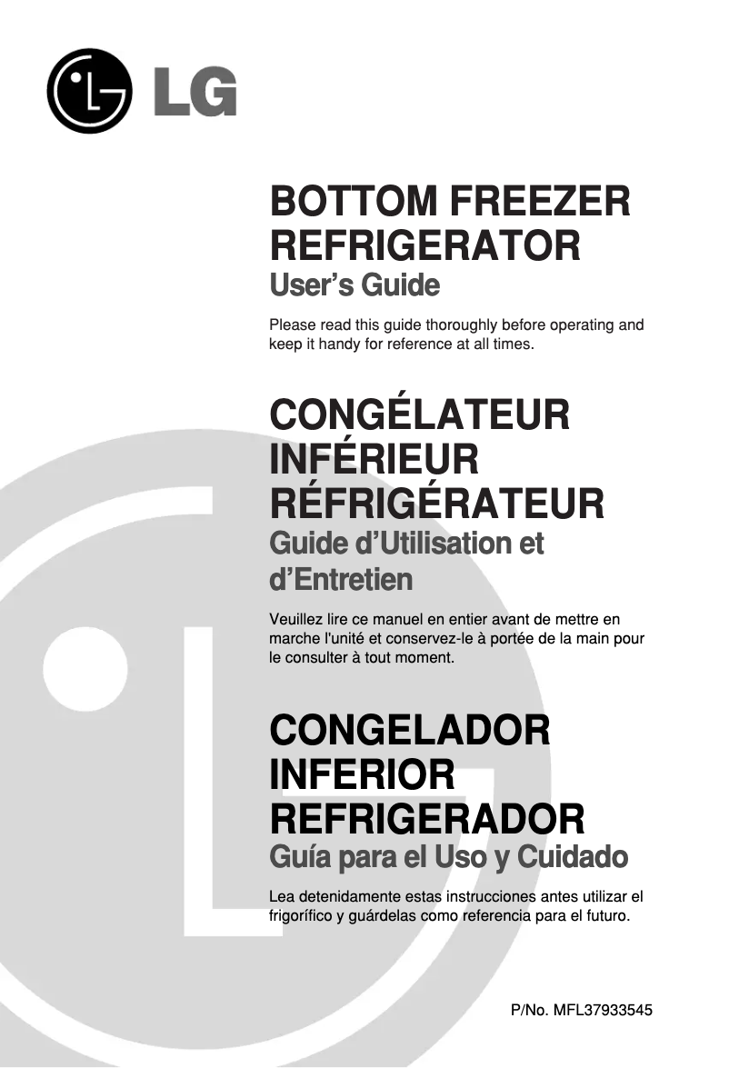 Page 1 de la notice Manuel utilisateur LG GR-L28AUSJ