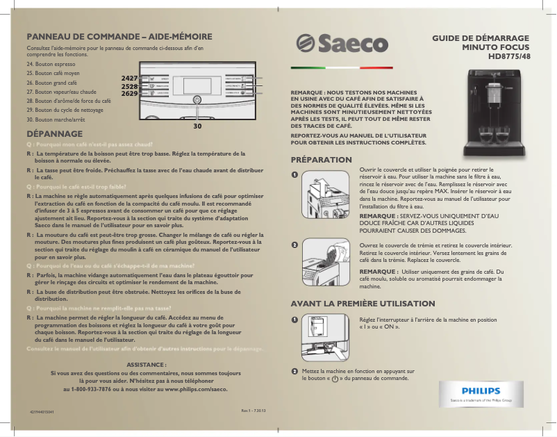 Image de la première page du manuel de l'appareil Saeco Minuto HD8775