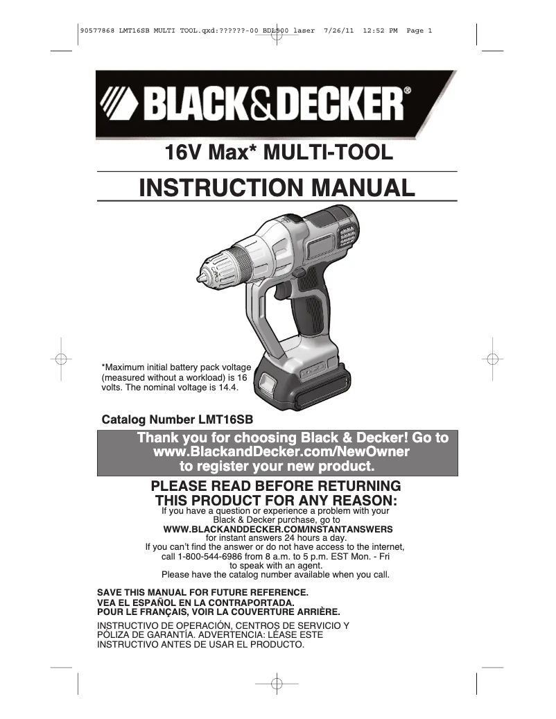 Page n°1 - Manuel utilisateur Black & Decker LMT16SB