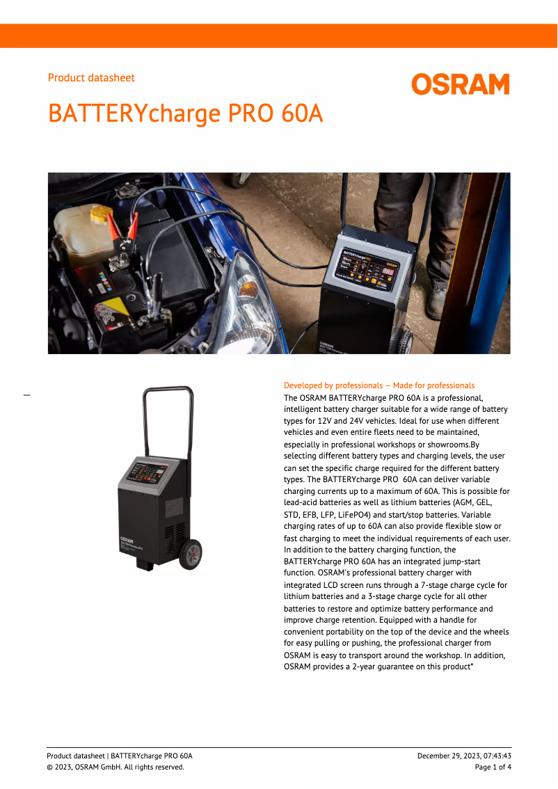 Page n°1 - Fiche technique Osram BATTERYcharge PRO 60A