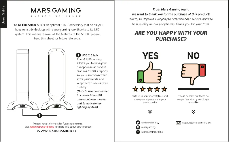 Page 1 de la notice Manuel utilisateur Mars Gaming MHHX