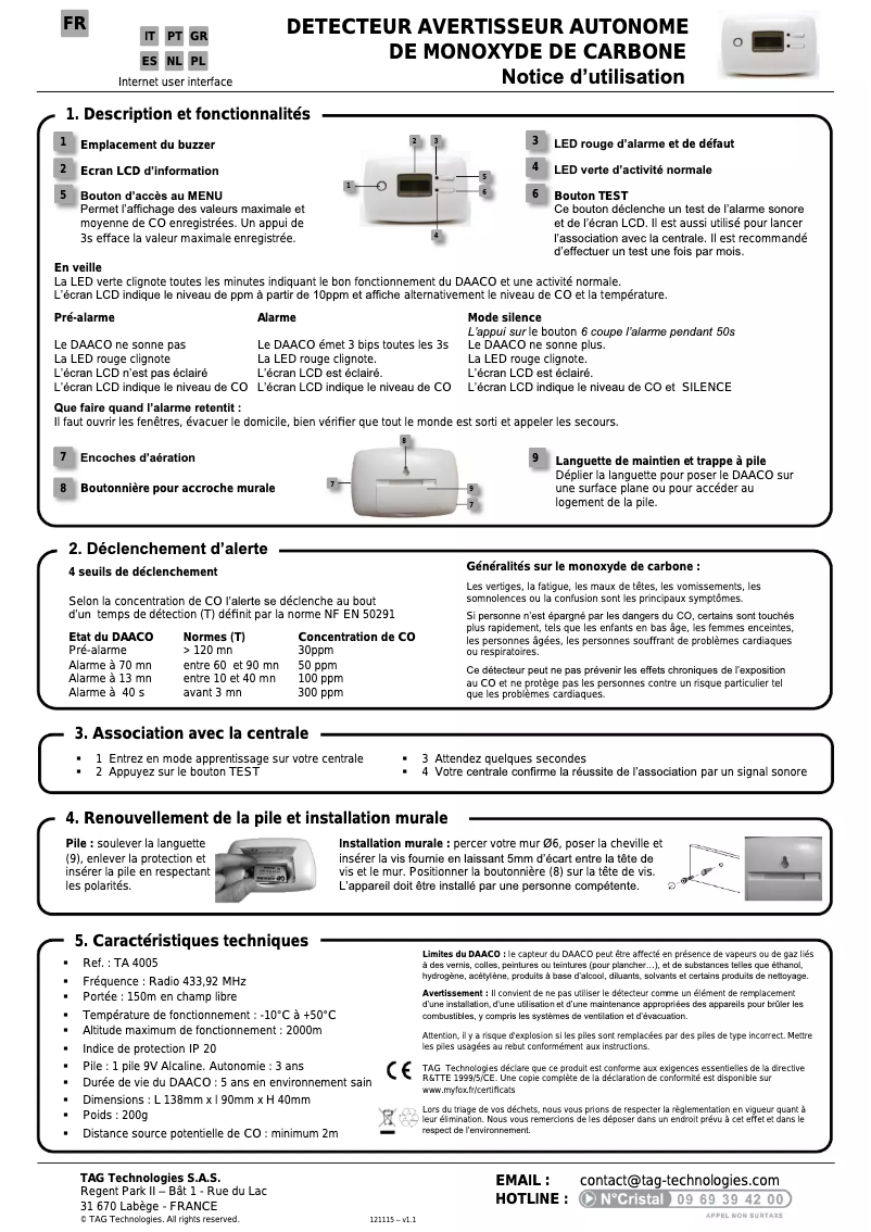 Page 1 de la notice Manuel utilisateur Myfox TA4005