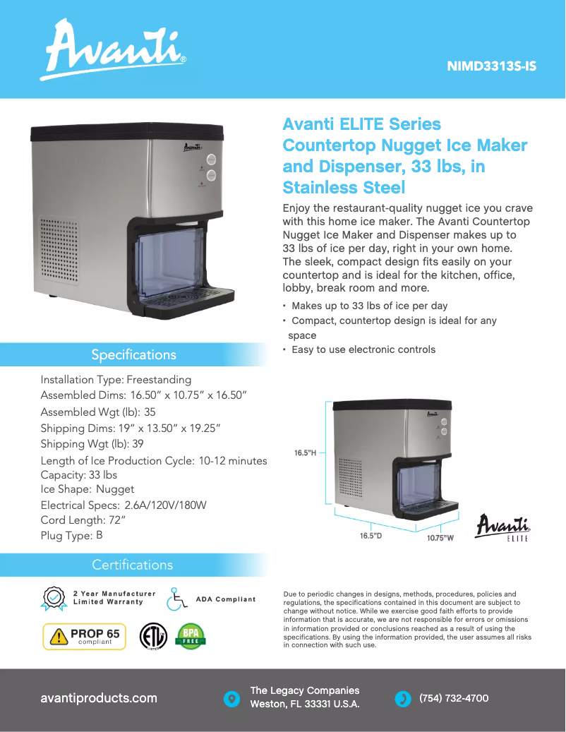 Page n°1 - Fiche technique Avanti NIMD3314BS-IS