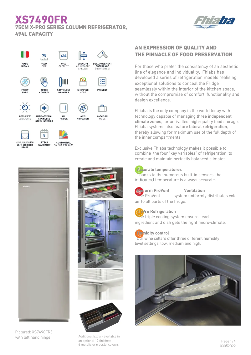 Page 1 de la notice Fiche technique Fhiaba XS7490FR3A