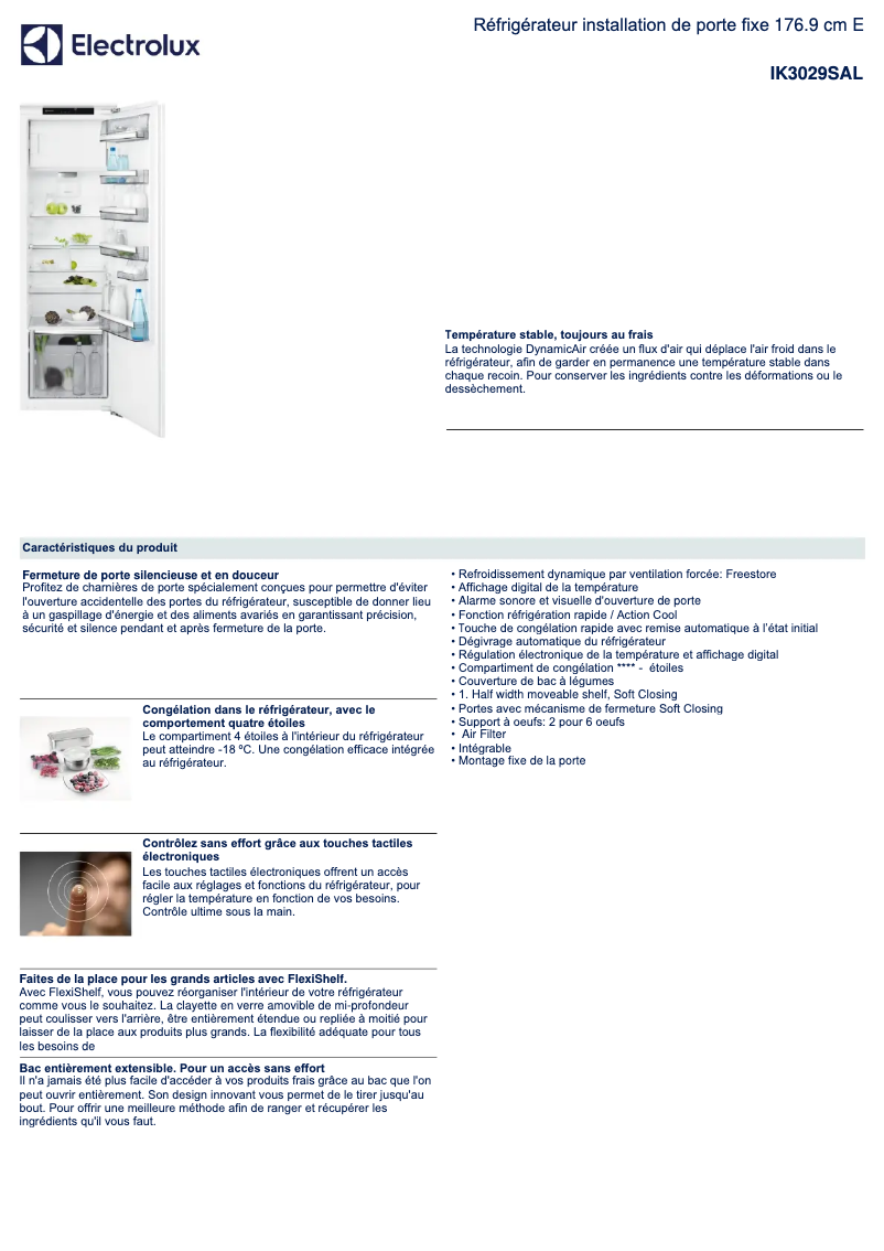 Page 1 de la notice Fiche technique Electrolux IK3029SAL