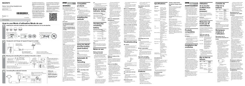 Image de la première page du manuel de l'appareil MDR-EX750NA