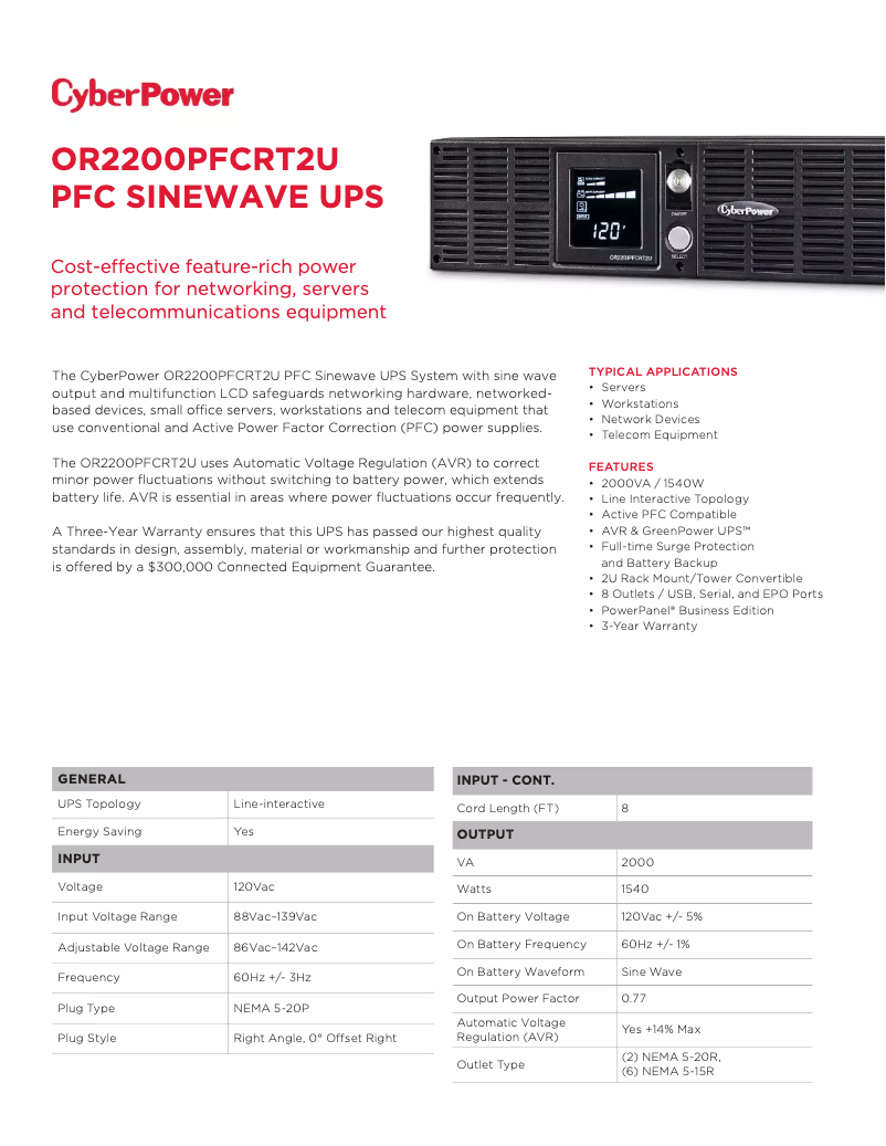 Page n°1 - Fiche technique CyberPower OR2200PFCRT2U