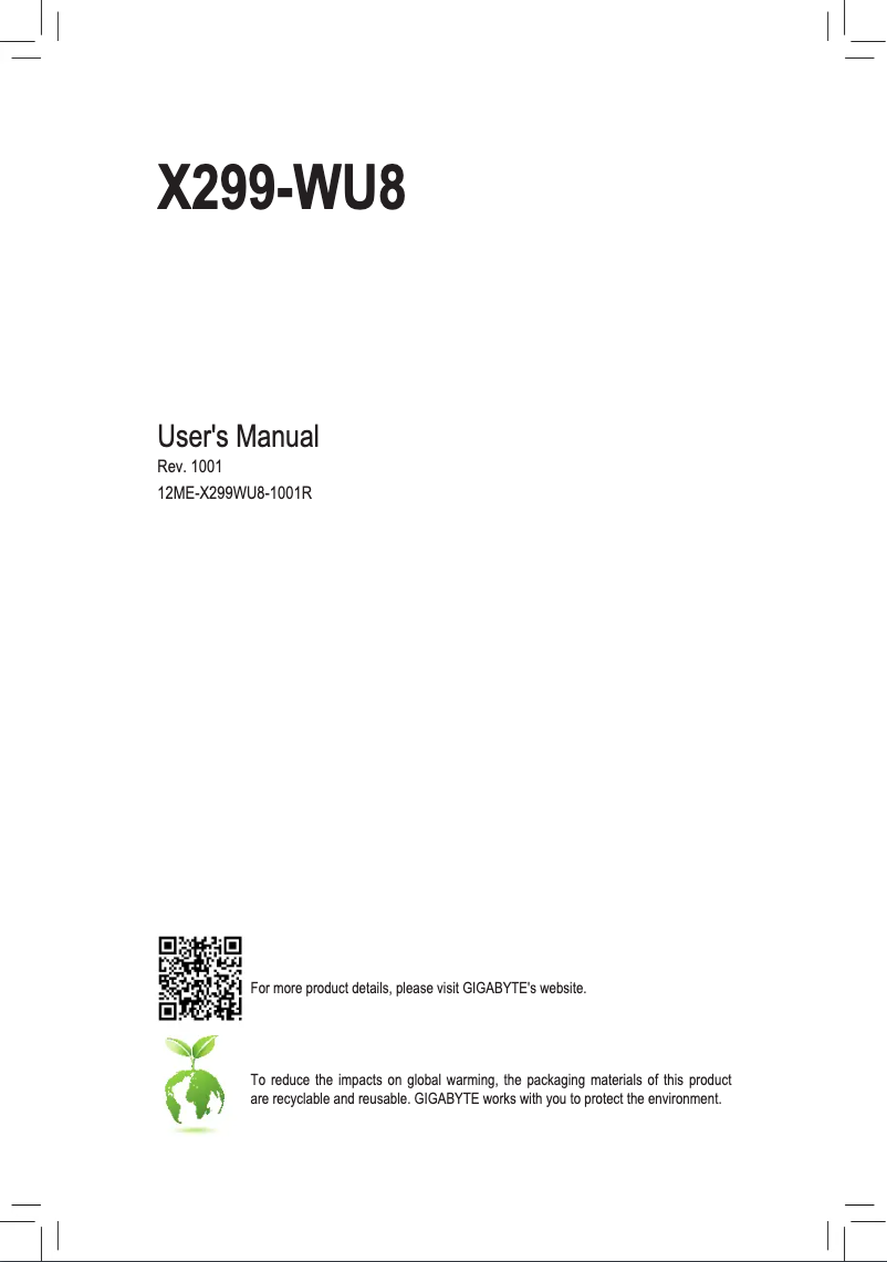 Page 1 de la notice Manuel utilisateur Gigabyte X299-WU8