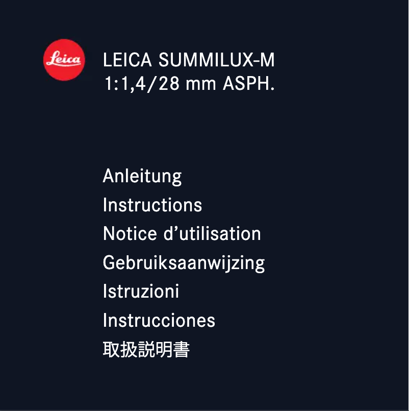 Page 1 de la notice Manuel utilisateur Leica Summilux-M 50 f/1.4 ASPH.