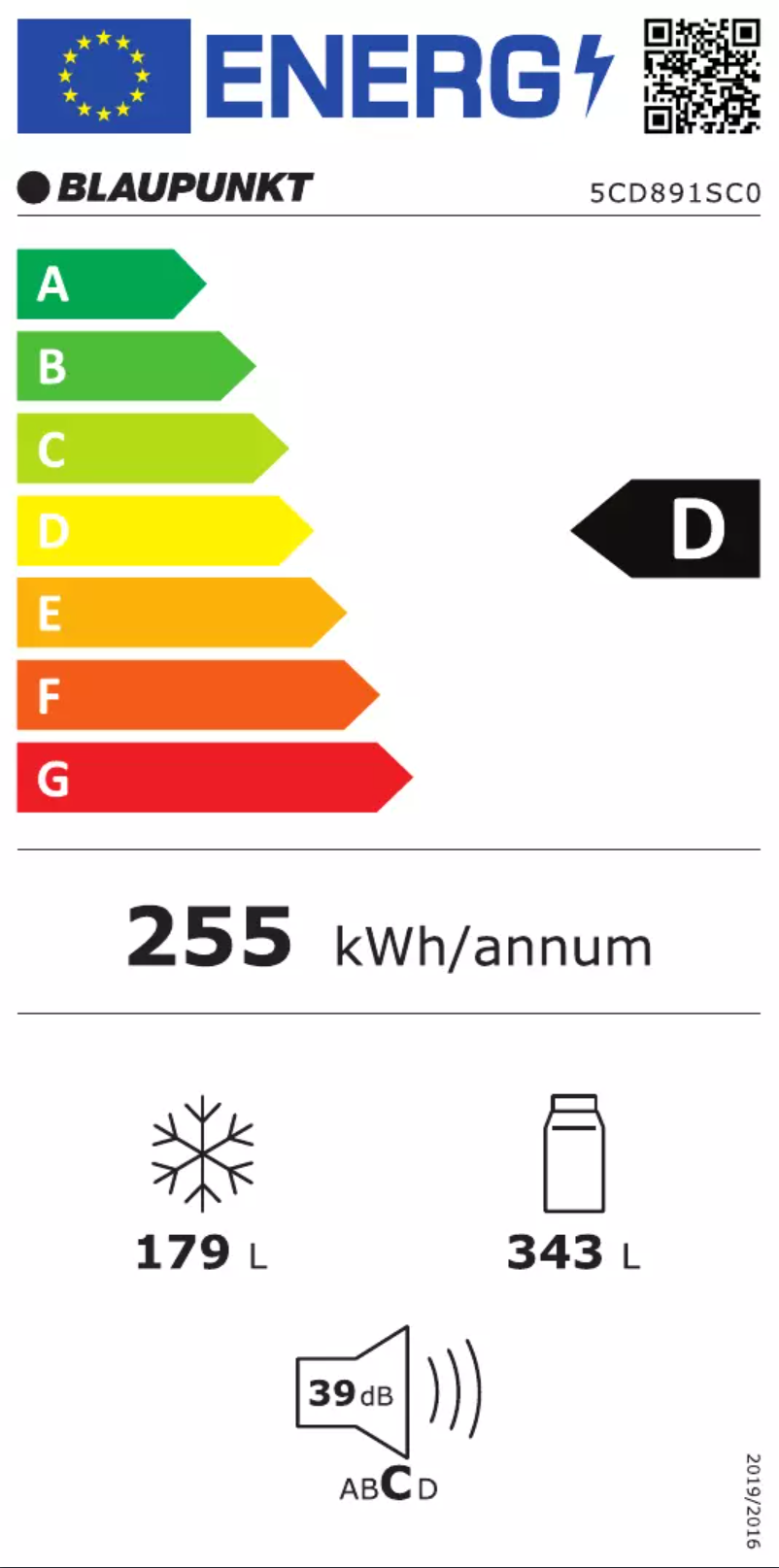 Page n°1 - Label énergétique Blaupunkt 5CD891SC0