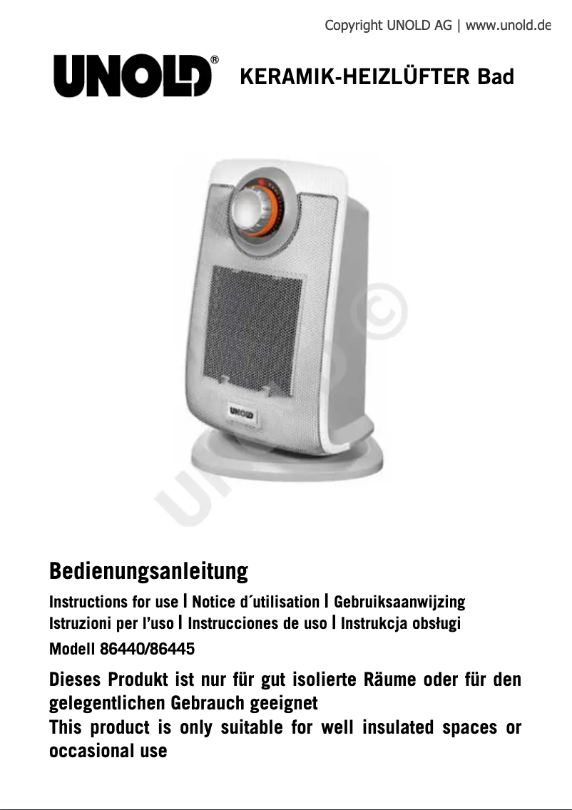 Page 1 de la notice Manuel utilisateur Unold 86445