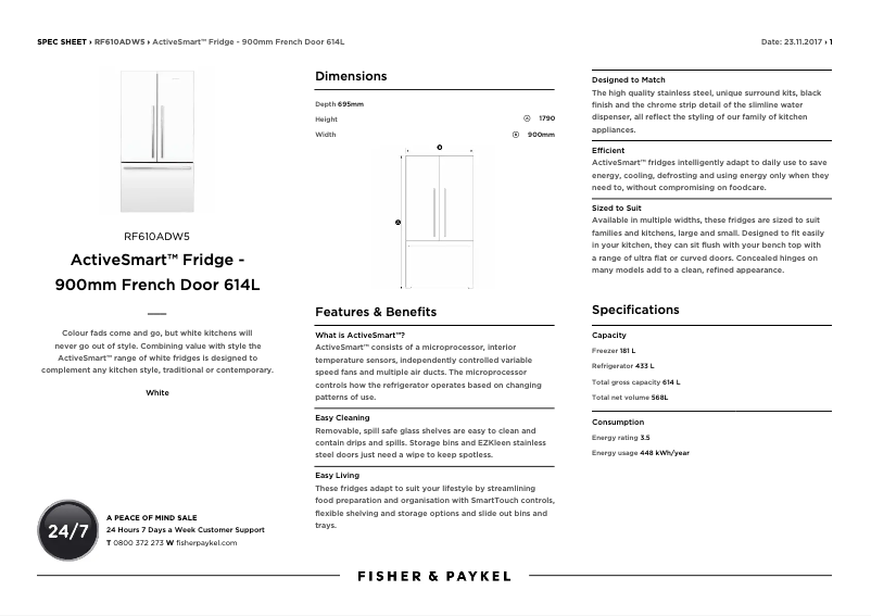 Page n°1 - Fiche technique Fisher & Paykel RF610ADW5