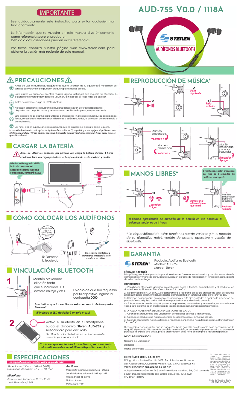 Page 1 de la notice Manuel utilisateur Steren AUD-755