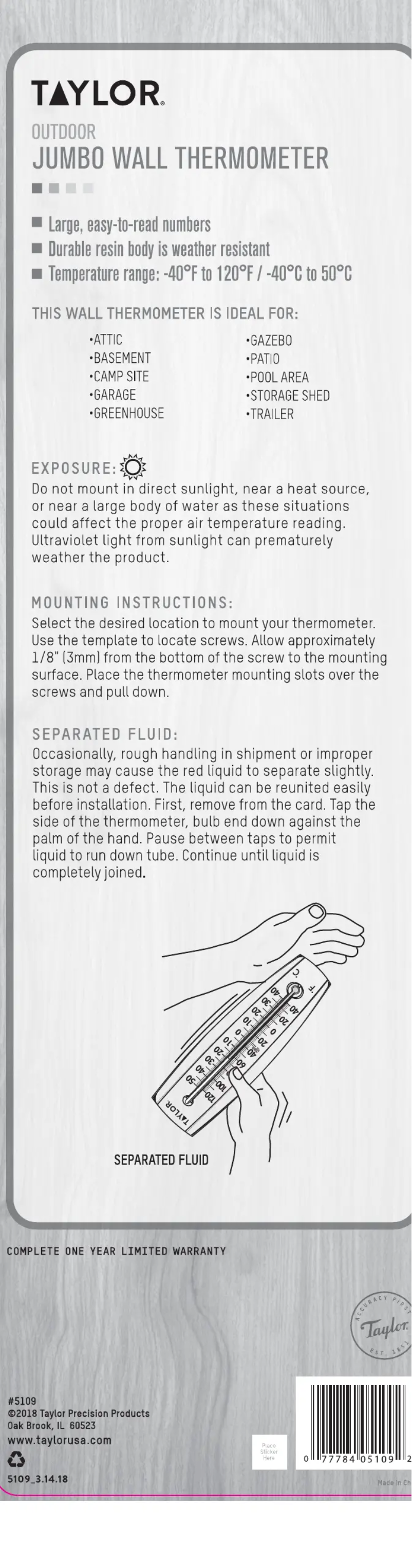 Page 1 de la notice Manuel utilisateur Taylor 5109