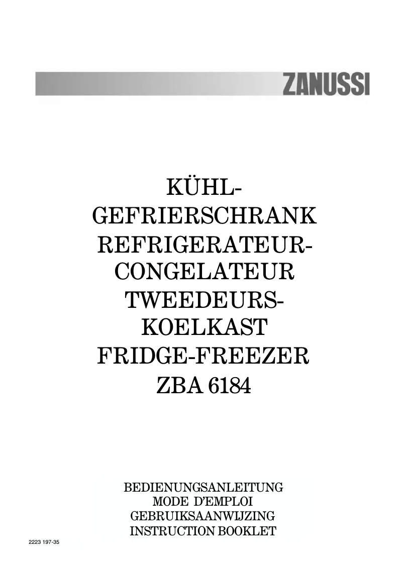 Page n°1 - Manuel utilisateur Zanussi ZBA 6184