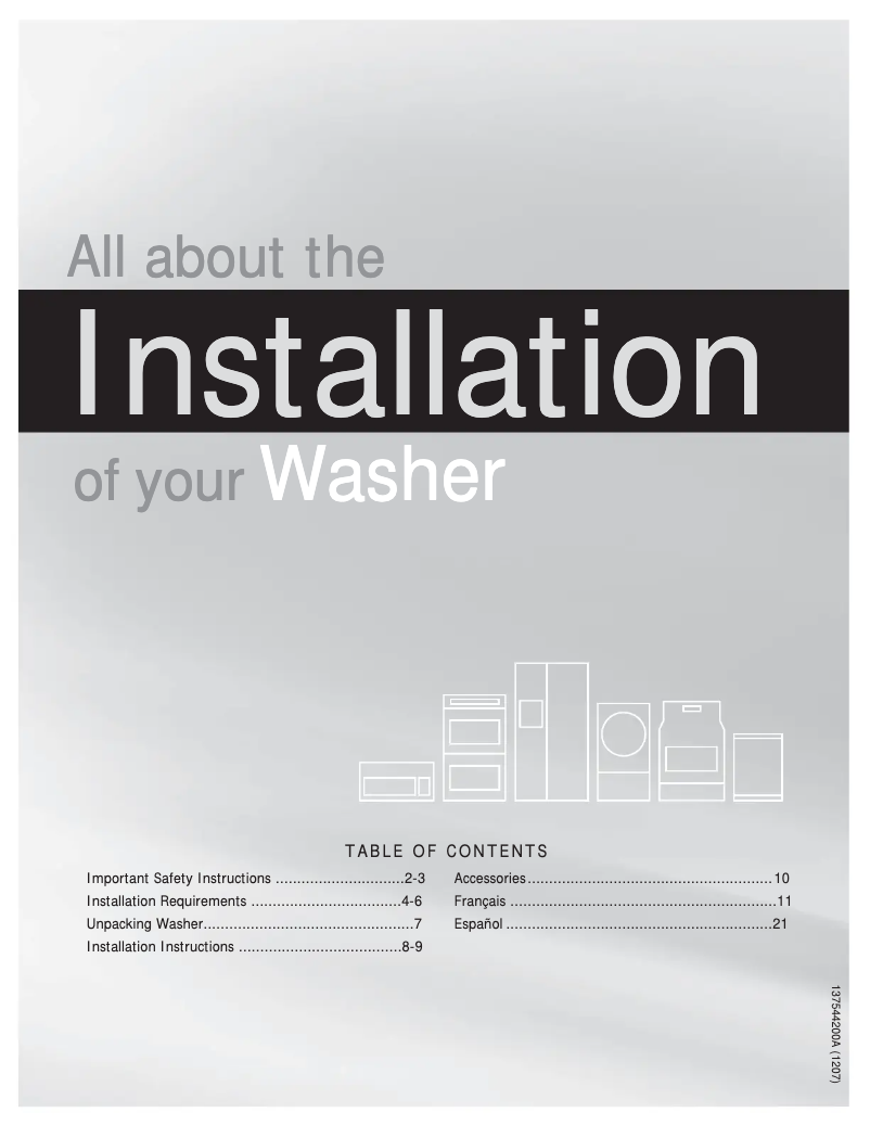 Page 1 de la notice Guide d'installation Frigidaire FAHE4044MW