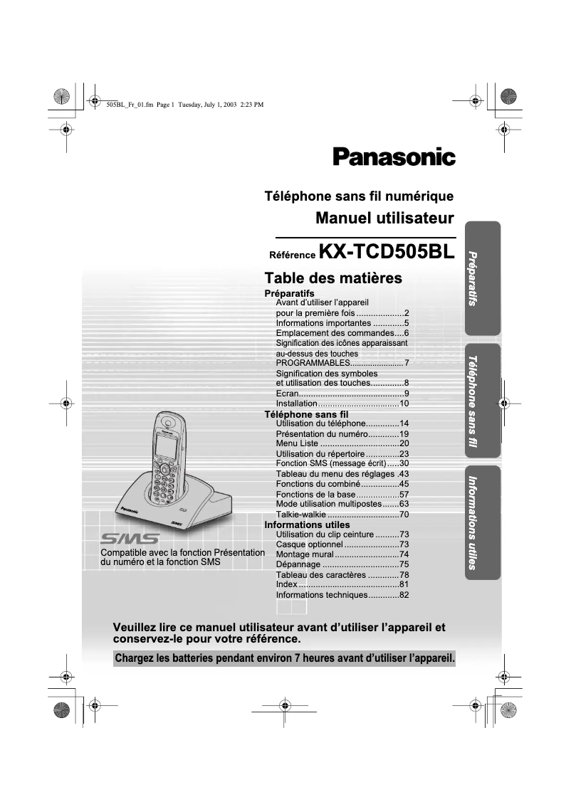 Imagen de la primera página del manual del dispositivo KX-TCD505