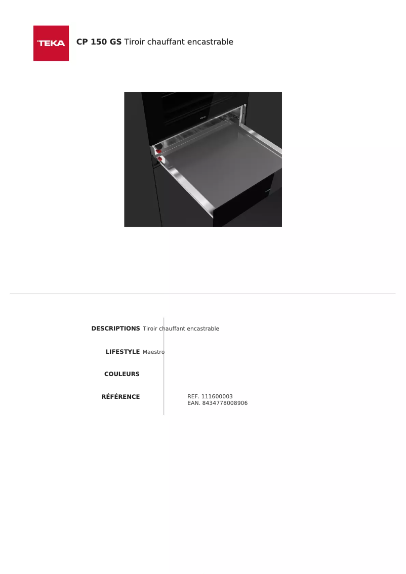 Page 1 de la notice Manuel utilisateur Teka CP 151 GS