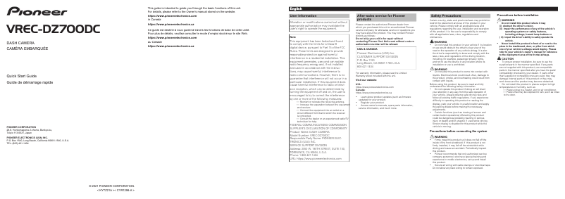 Image de la première page du manuel de l'appareil VREC-DZ700DC