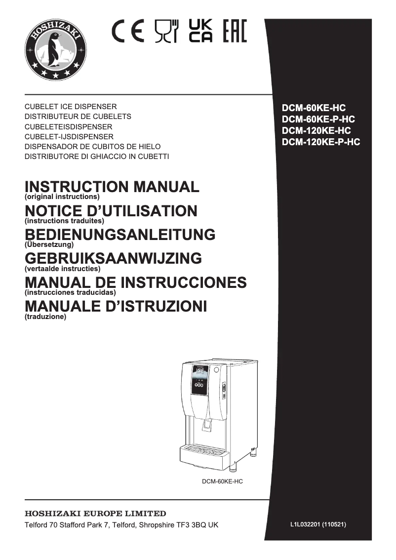 Page 1 de la notice Manuel utilisateur Hoshizaki DCM-60KE-P-HC