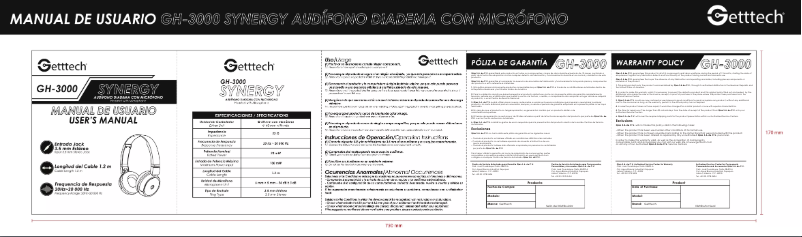 Page 1 de la notice Manuel utilisateur Getttech GH-3000N