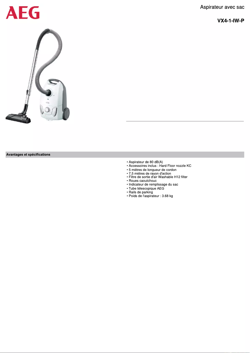 Página 1 del manual Ficha técnica AEG VX4-1-IW-P