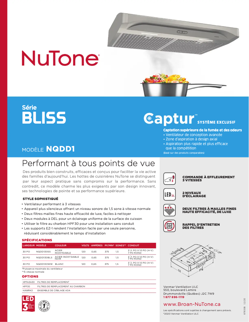Page 1 of the manual Brochure NuTone NQDD130SS