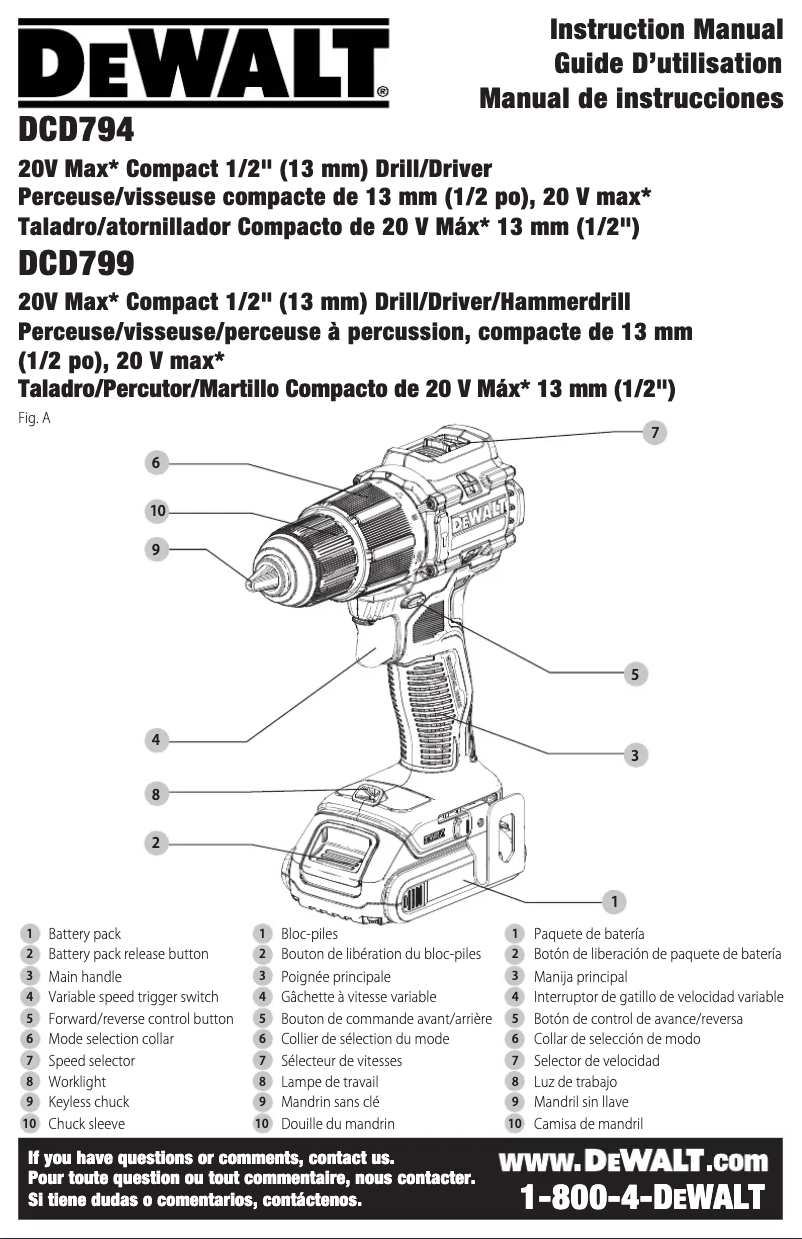 Page 1 de la notice Manuel utilisateur DeWalt DCD775