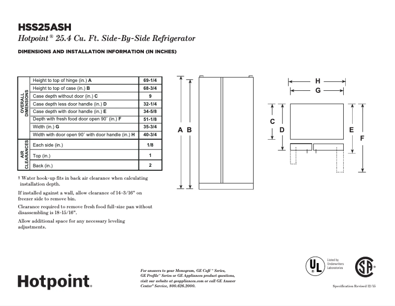 Page n°1 - Fiche technique Hotpoint HSS25ASHSS