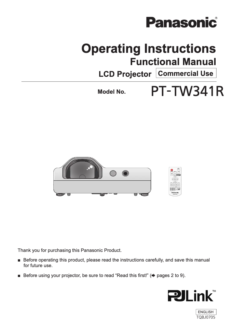 Page 1 de la notice Manuel utilisateur Panasonic PT-TW341R