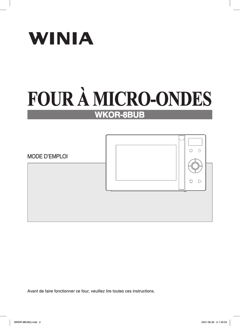 Page n°1 - Manuel utilisateur Winia WKOR-8BUB
