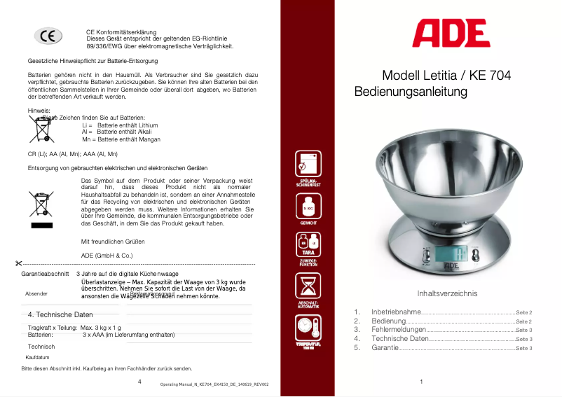 Image de la première page du manuel de l'appareil Letitia KE 704