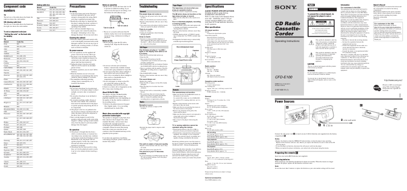 Page n°1 - Manuel utilisateur Sony CFD-E100