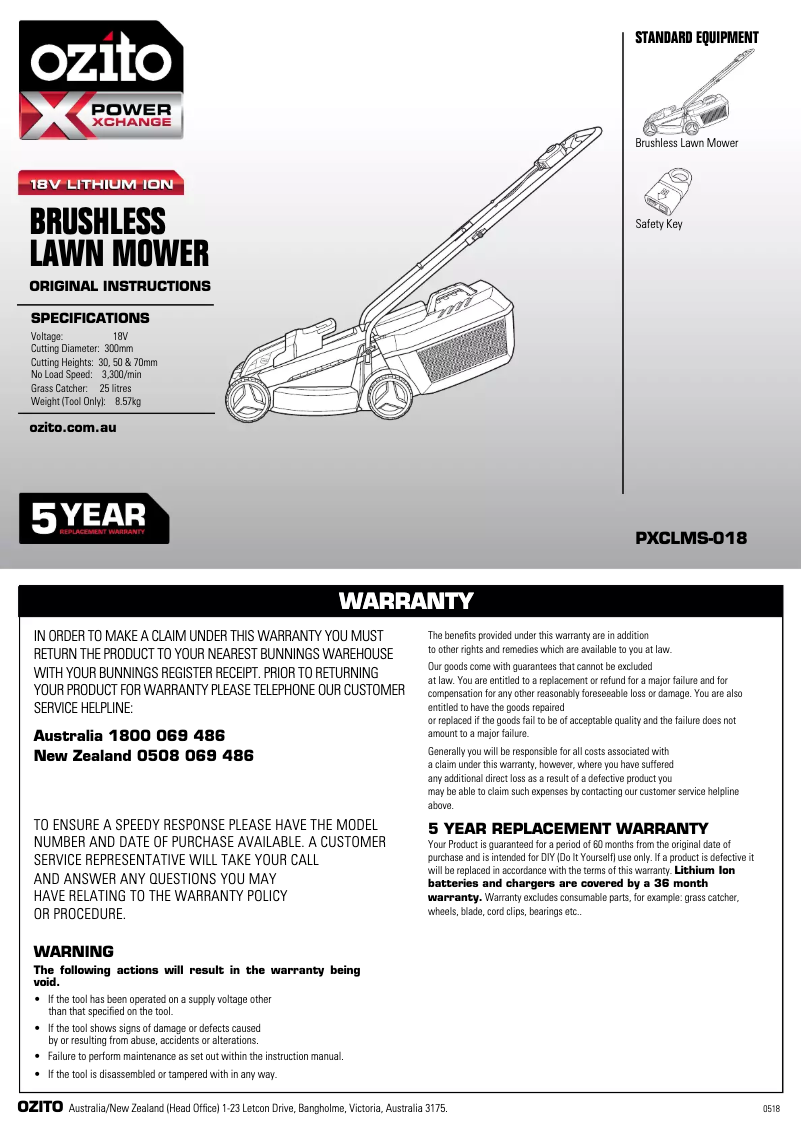 Página 1 del manual Manual de instrucciones Ozito PXCLMK-1318