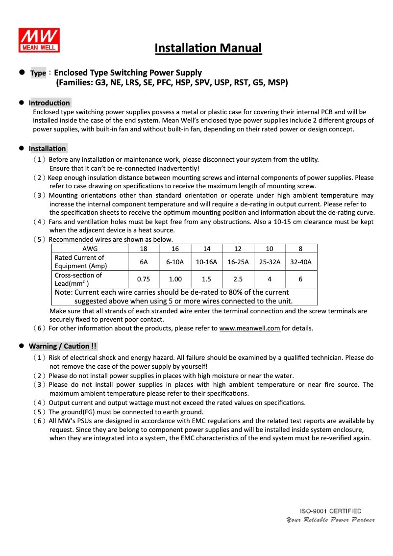 Page n°1 - Mode d'emploi Mean Well MSP-450-12