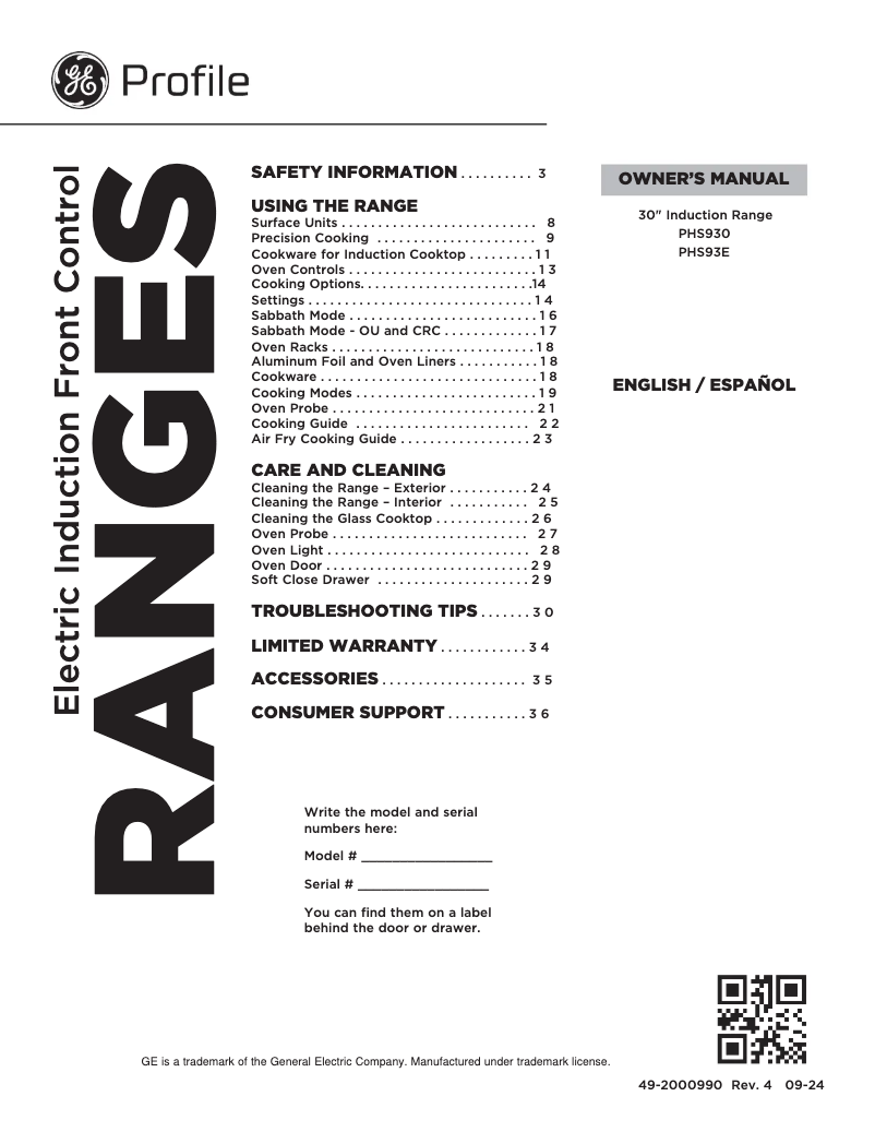 Page 1 de la notice Manuel d'utilisation et d'entretien GE Profile PHS930SLSS