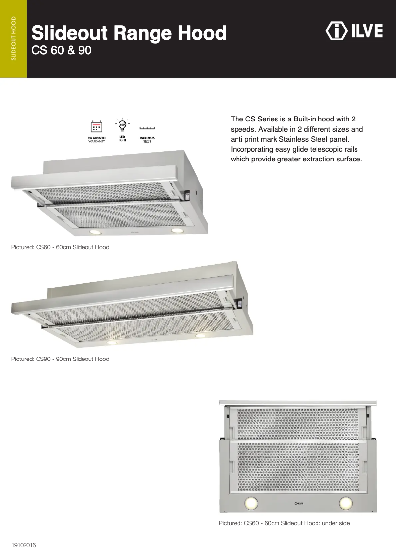 Page 1 de la notice Fiche technique Ilve CS90