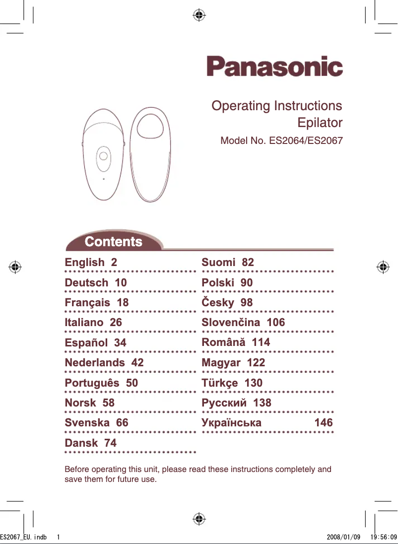 Page 1 de la notice Manuel utilisateur Panasonic ES-2064