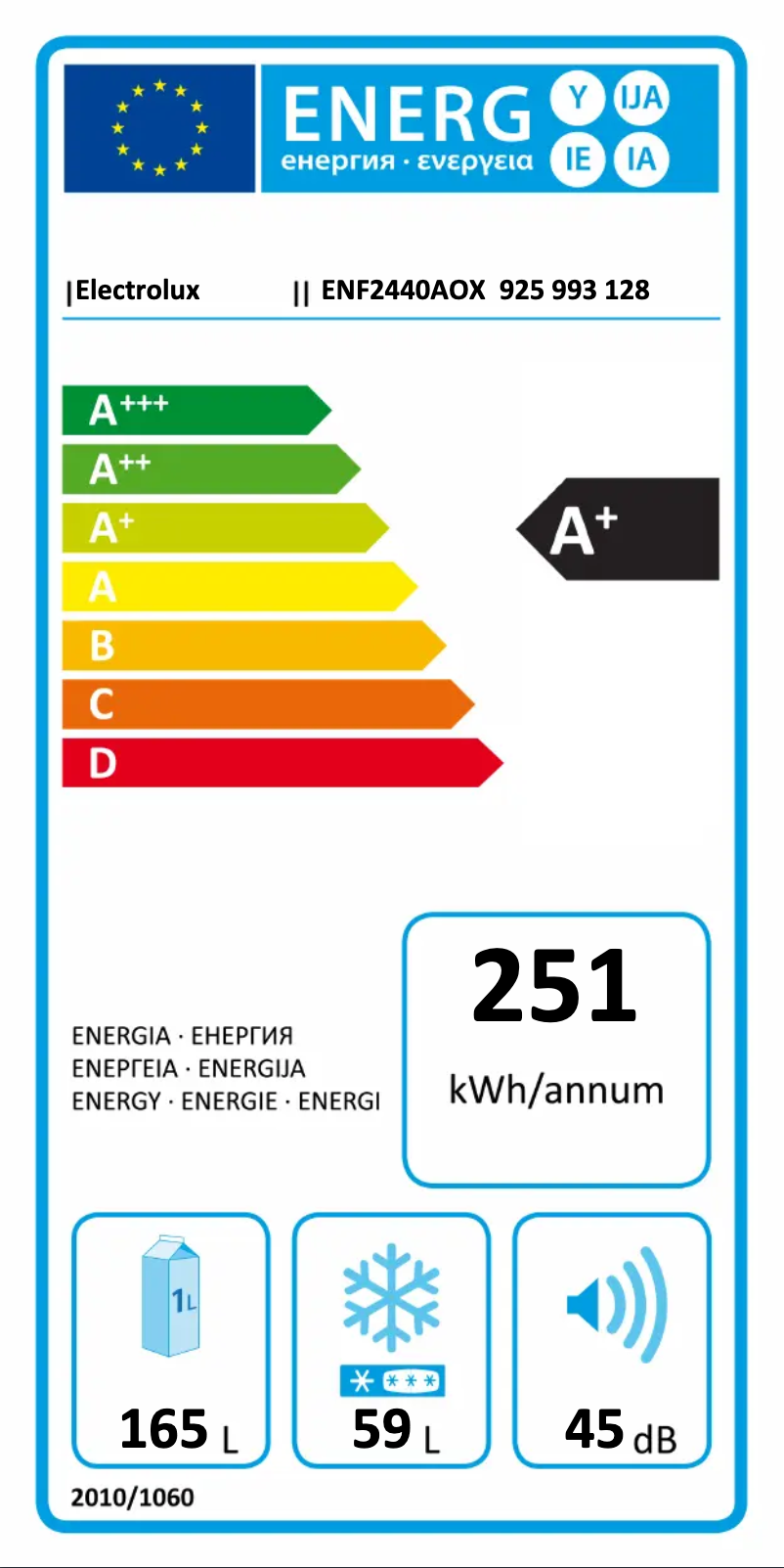 Page n°1 - Label énergétique Electrolux ENF2440AOX