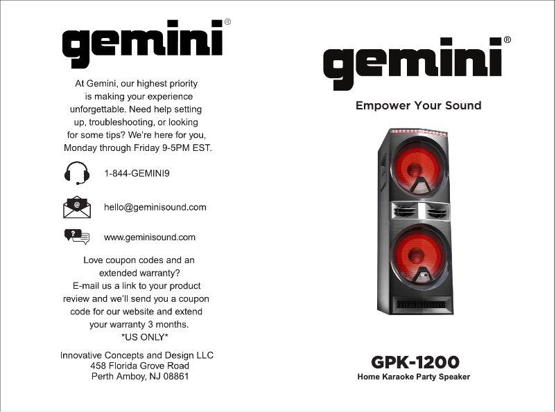 Page n°1 - Manuel utilisateur Gemini GPK-1200