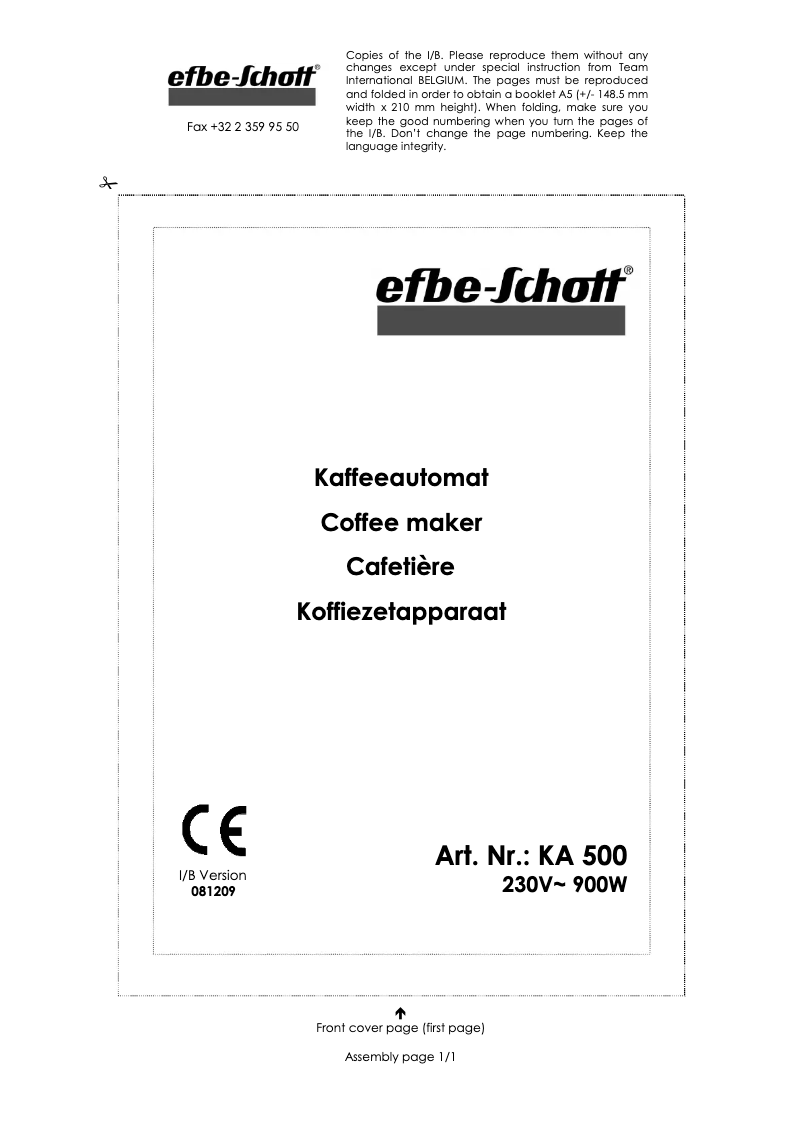 Page n°1 - Manuel utilisateur Efbe-Schott KA 500