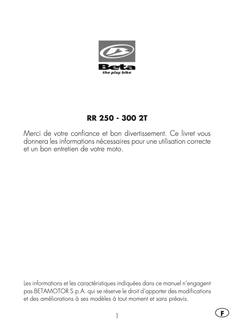 Page 1 de la notice Manuel utilisateur Beta RR 2T 250 (2014)