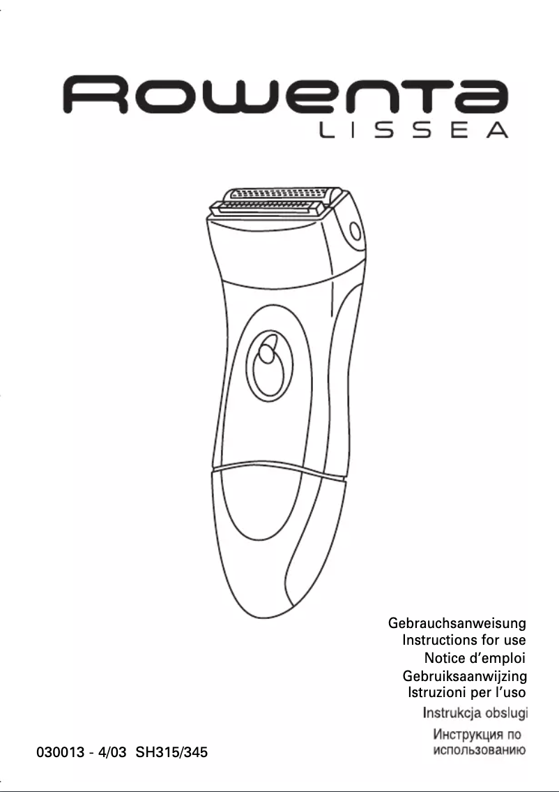 Page 1 de la notice Manuel utilisateur Rowenta Lissea SH345