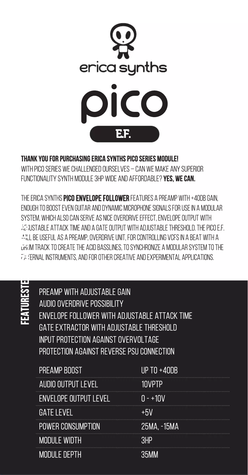 Page 1 de la notice Manuel utilisateur Erica Synths Pico EF