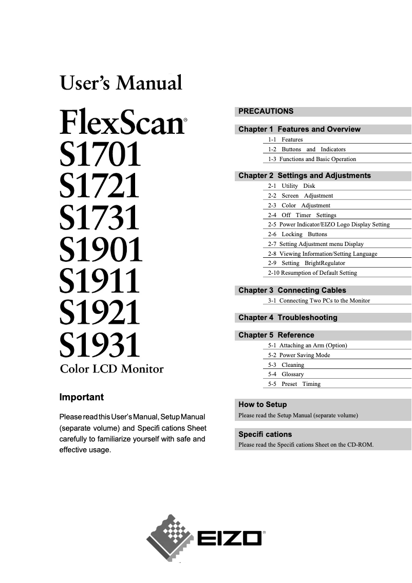 Page 1 de la notice Manuel utilisateur Eizo FlexScan S1921SH