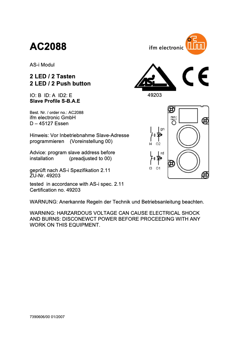 Image de la première page du manuel de l'appareil AC2088