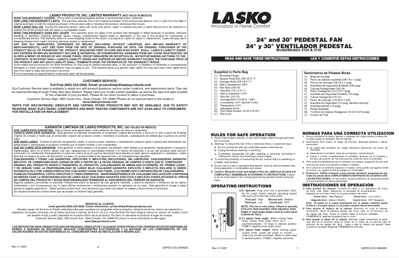 Page 1 de la notice Manuel utilisateur Lasko 3130