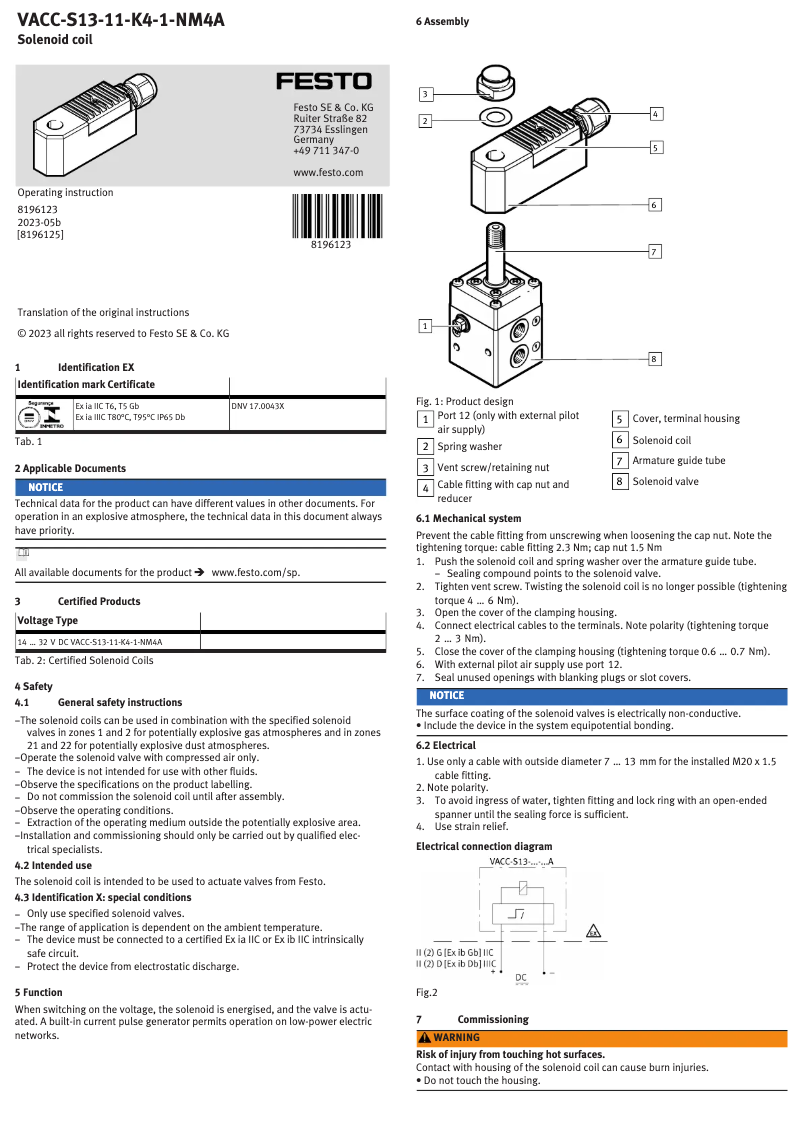Page 1 de la notice Manuel utilisateur Festo VACC-S13-11-K4-1-NM4A