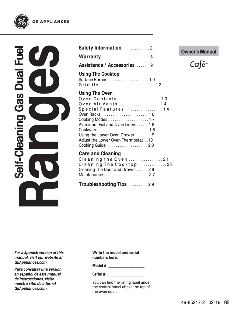 Page 1 of the manual Use and Maintenance Manual GE Cafe C2S985SETSS