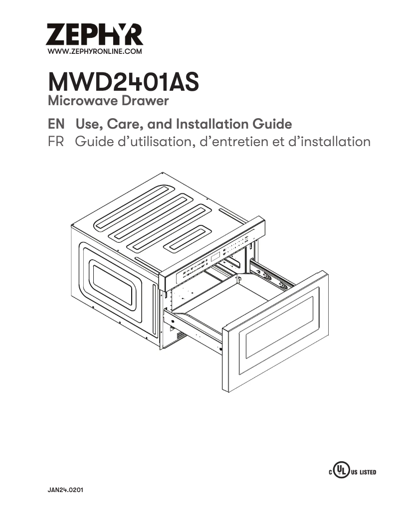 Page 1 de la notice Manuel utilisateur Zephyr MWD2401AS